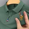 Men's Summer Short Sleeve Embroidered Polo Shirt, Turn-Down Collar, Plus Size, Solid Color