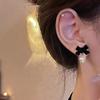 Black Bow Flocking Earrings Women's Light Luxury Design Earrings Autumn and Winter Ear Jewelry