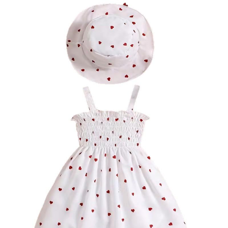 0-3 Years Old Girl Fashion Princess Dress Summer Children's Cute Heart-shaped Print Dress With Hat