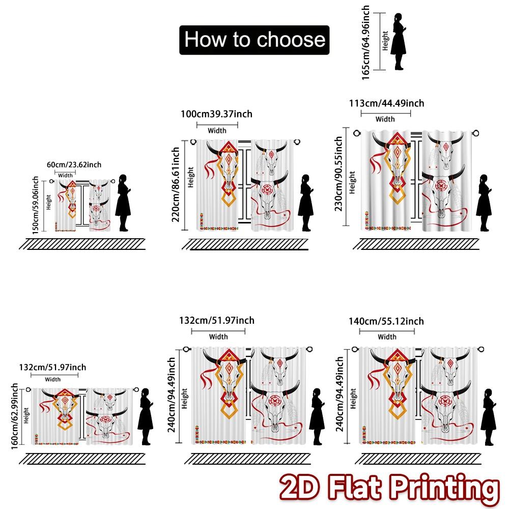2D FLAT PRINTING 2pcs Curtains (Without Rod) Colorful Bull Skulls Modern Curtain Fabric Polyester Curtains Versatile All Ldeal