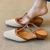 Fashion Women Mid Heels Slippers Fashion Square Toe Mules Shoes Heeled Sandals 2025 Slingback Flip Flops New Pumps Dress Mujer Zapatos