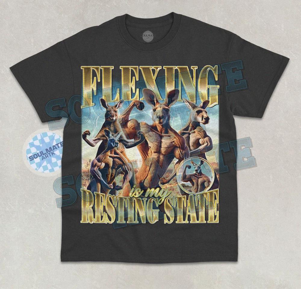 Flexing Is My Resting State T-Shirt Funny Meme Gym Weightlifting Bodybuilder Tee M