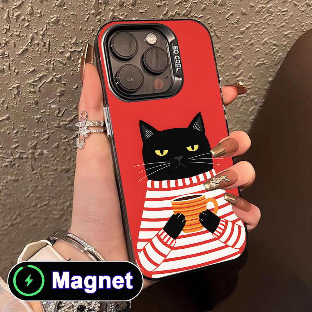 

Cute Coffee Cat Translucent MagSafe Mobile Phone Case for iPhone 17 16 15 14 13 12 11 Air Pro Max Plus Colorful Cover iPhone 11