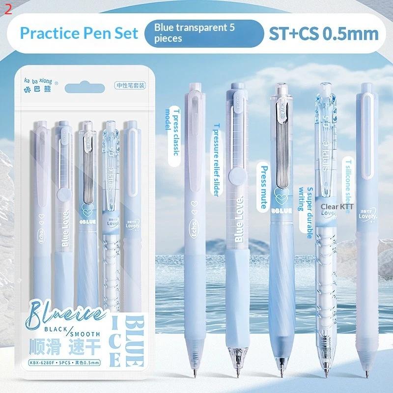

5Pcs Retractable Gel Pen Korean Fashion Simplicity Transparent Writing Pen Quick Drying St/Cs Tip 0.5Mm Black Ink Scrapbook Pen 2 синій