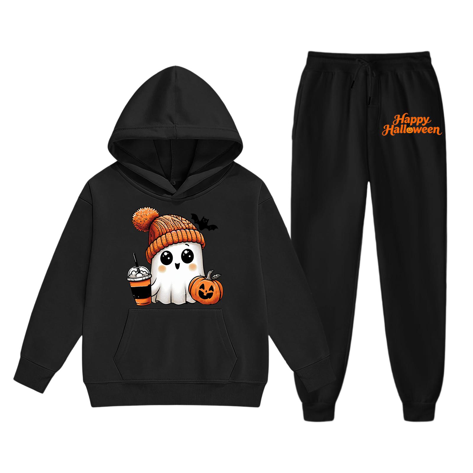 Kids Halloween Hoodie and Pants Set Long Sleeve Pullover with Fun Print Casual Outfit for Boys Girls 100