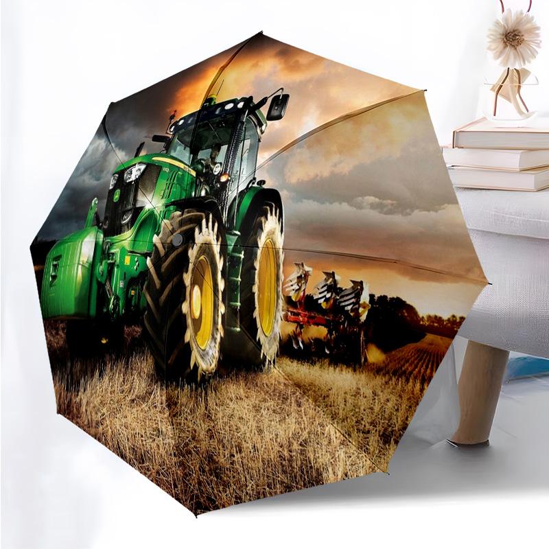 Traktor Auto Thema Faltbarer Regenschirm Mode Automatik 8 Eisenrippen Kunststoffgriff Faltbarer Sonnenschirm Perfekte Weihnachtsgeschenke