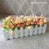 Artificial Flower Set: Wooden Fence & Small Potted Plants for Home Decoration