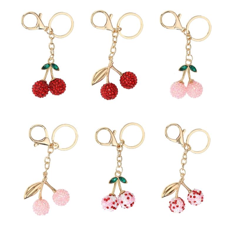 Cherry Shaped Keychain with Rhinestones Versatile Charm for Keys and Bags Fruit Shaped Keyring Pendant Purse Decoration