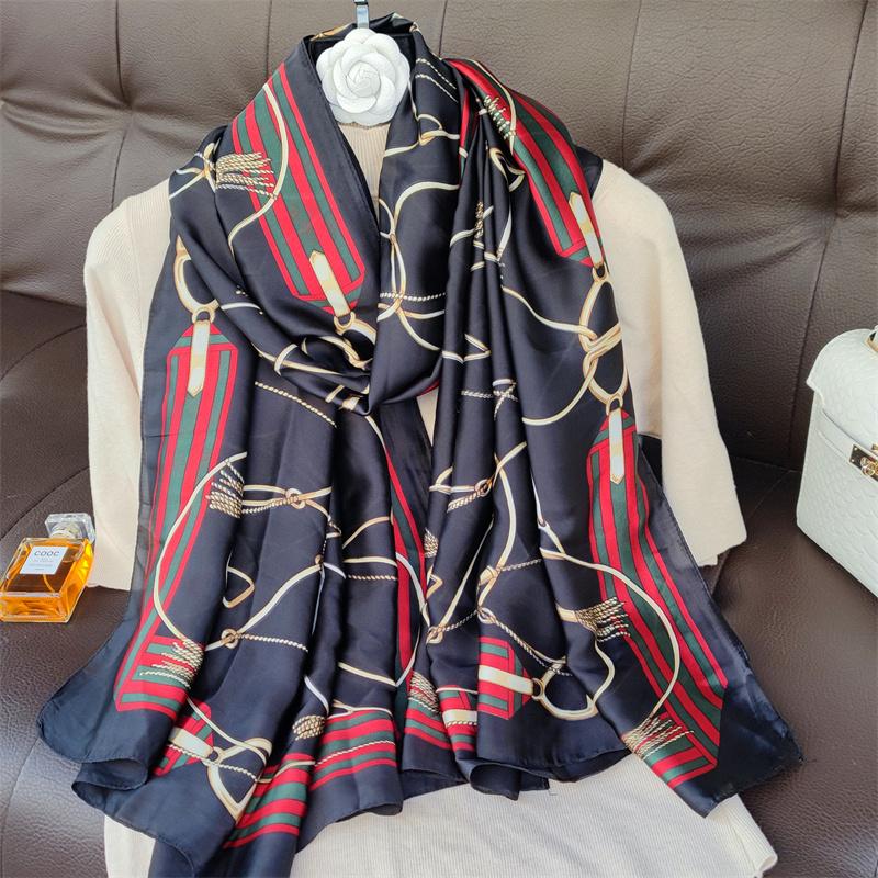 180*90cm muffler fashion Luxury Brand Scarf Women New Style Fashion Color Matching Print Silk Lady Popular Headcloth Beach Shawl