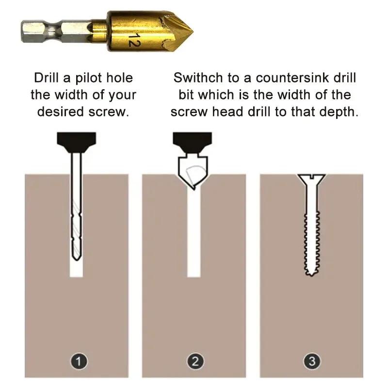Xiaomi 6PC Hexagonal Handle Titanium Plated Five Edge Chamfering Knife Countersunk Drill 6-19mm Woodworking Spot Facer Tool Set