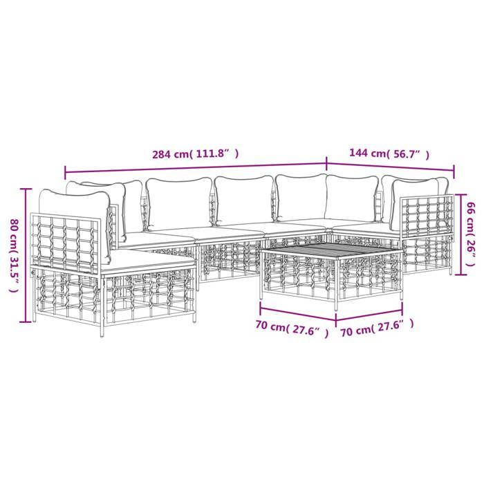 VidaXL Salon de jardin 7 pcs avec coussins anthracite résine tressée, ensemble de salon, ensemble de salon d'extérieur, 3186767