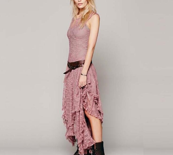 European Fashion Lace Irregular High-Low Skirt Dress