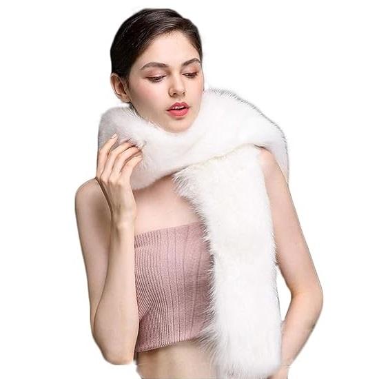 178*15cm Double-Sided Plush Women's Faux Fur Collar Scarf Wrap Winter Neck Warmer Collar Ladies White Scarf