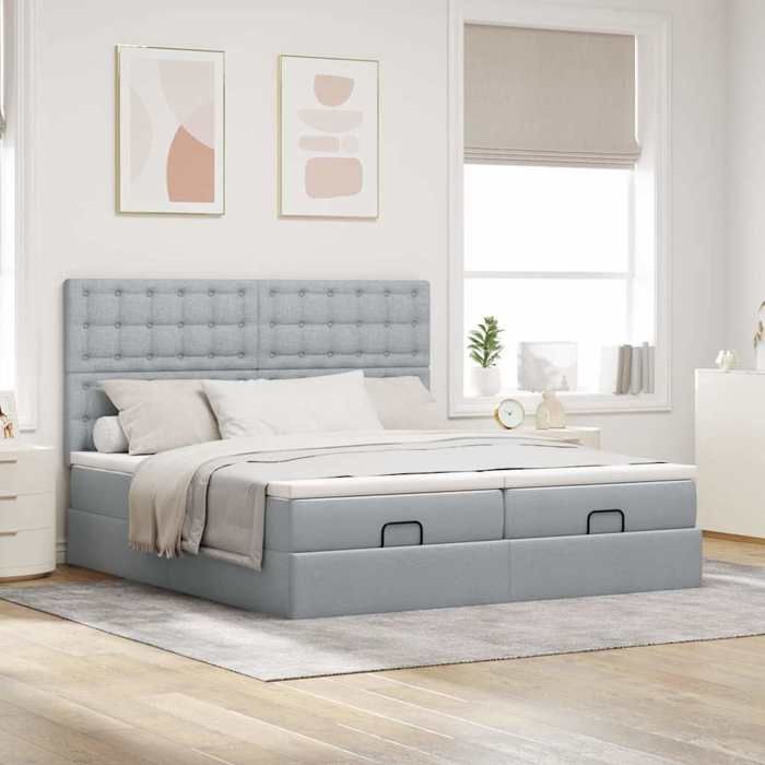 Cadre de lit ottoman avec matelas - Maison Exclusive - 180x200 cm - Gris clair - Rangement hydraulique