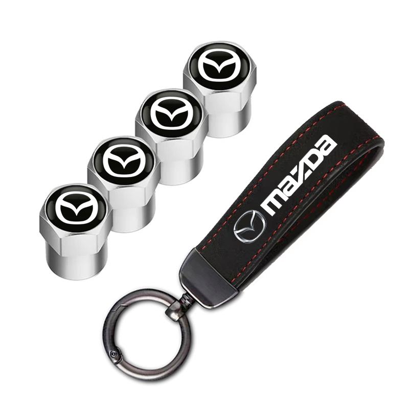 Car Logo Tire Wheel Valve Caps Cover Car Key Chain Ring Keychain For Mazda 3 6 2 CX-60 CX3 CX5 MX30 CX9 MX5 RX8 GJI MX3 CX30 CX7