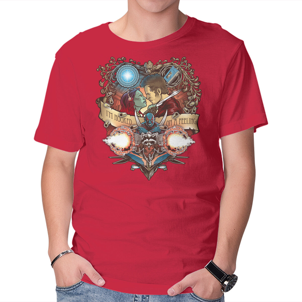 Unisex Crew Neck T-Shirt Hooked On A Feeling Graphic Short Sleeve Casual Tee XXXXL