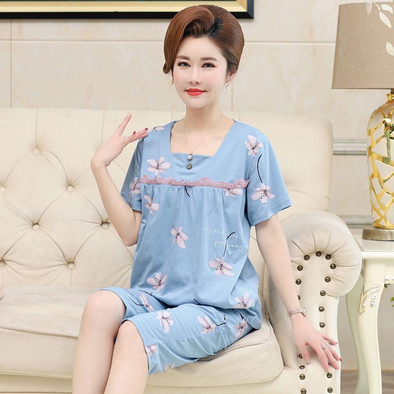 Pajama Women's Summer Short Sleeved Oversized Middle-aged and Elderly Home Clothing Set