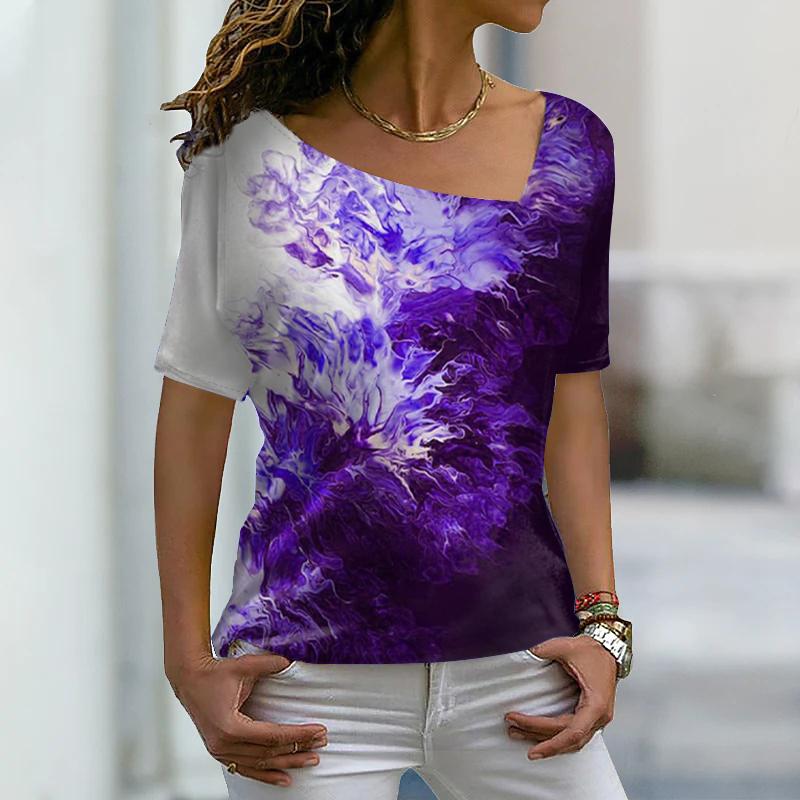 Women's Fashion  Printed Theme Abstract Geometric T Shirt V Neck Basic Tops Plus Size Shirt  Tops Summer   XS-8XL
