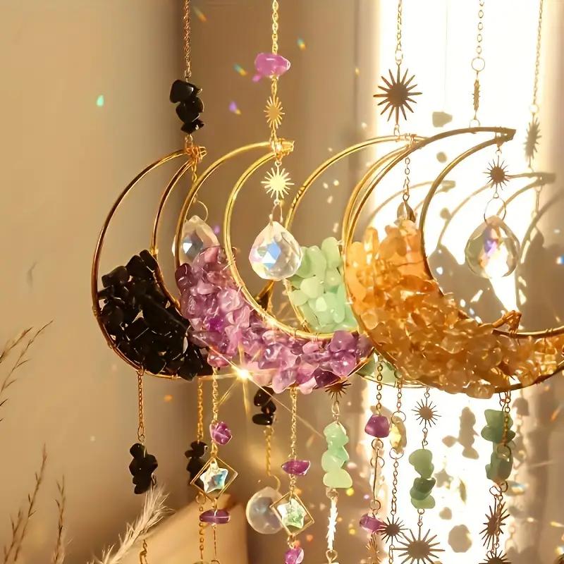 4pcs moon-shaped crystal Sun Catcher, car pendant, Magic Rainbow hanging wall decoration, fantasy crystal pendant, rainbow manu