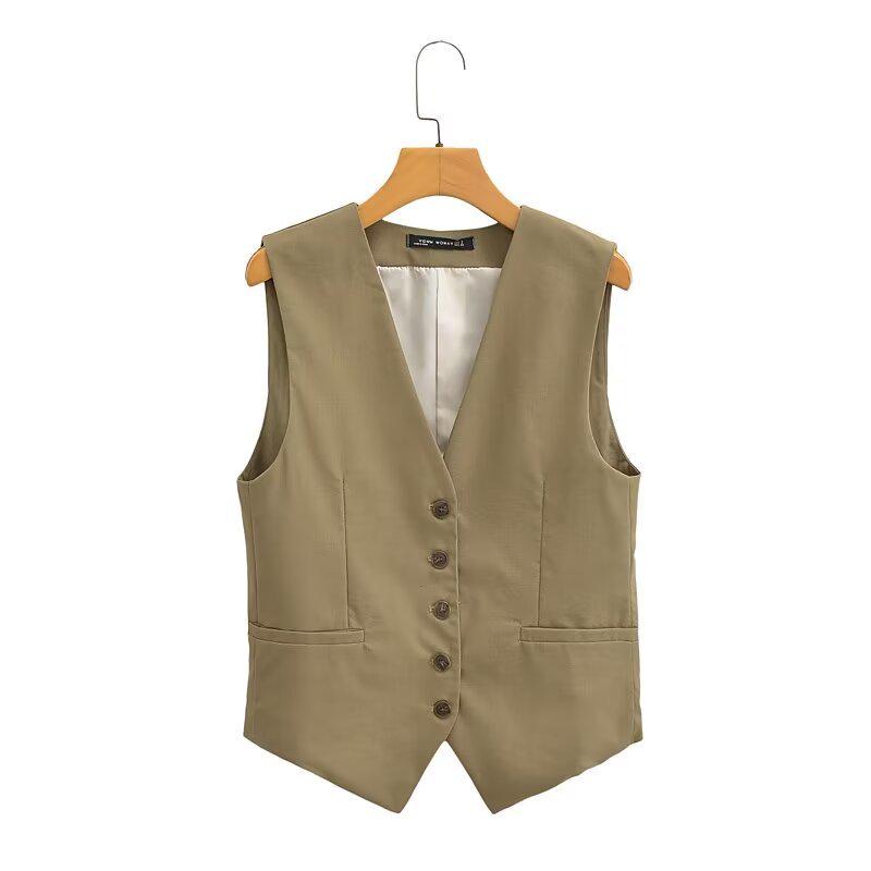 ZARZ Damen Europäischer & Amerikanischer Stil Leinenweste und Lässige Shorts Set