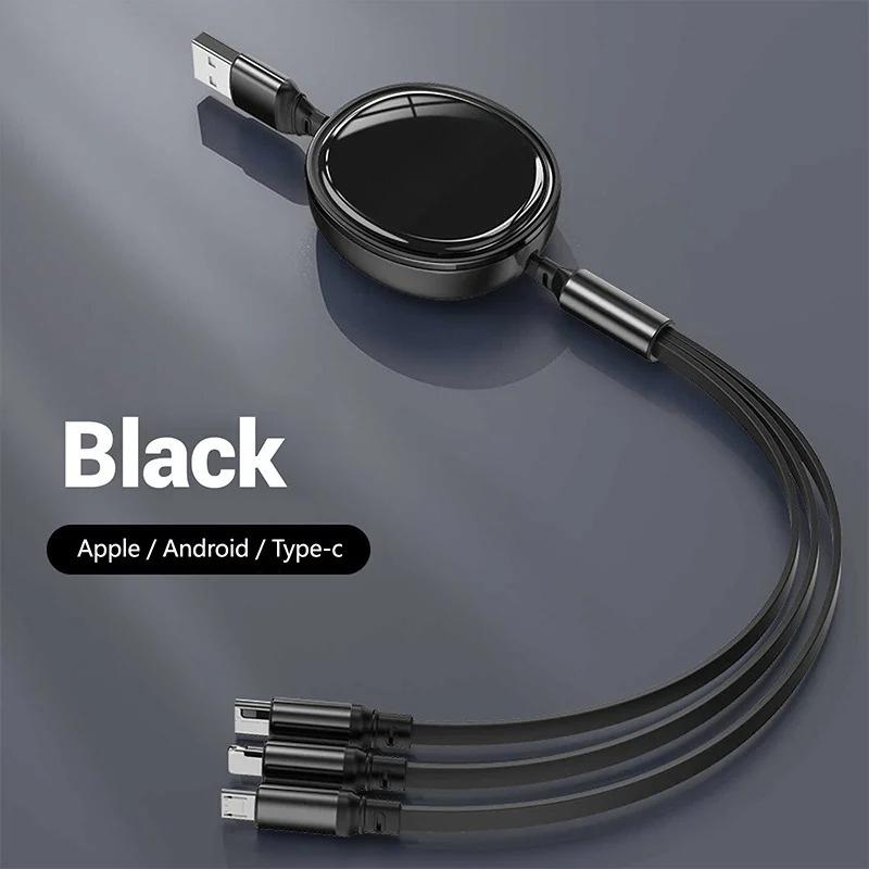 120W Retractable Fast Charge Cable for IPhone 15 16 Samung Galaxy Huwei Series USB Type C Micro USB Mobile Phone Charging Cord