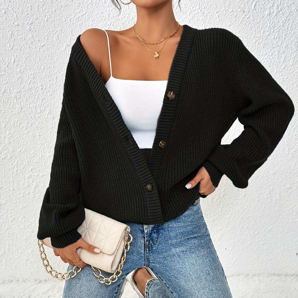 Elegant Women's Knitted Cardigan Sweater Jacket - Plain Color, Front Button, Autonomous Pattern - Spring and Autumn