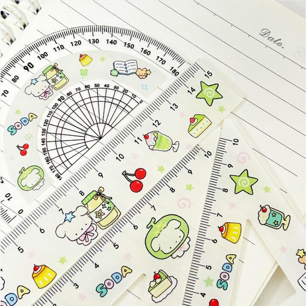 4pcs Math Geometry Tools Ruler Set Melon Dog Straight Ruler Portable Triangle Rulers School Office