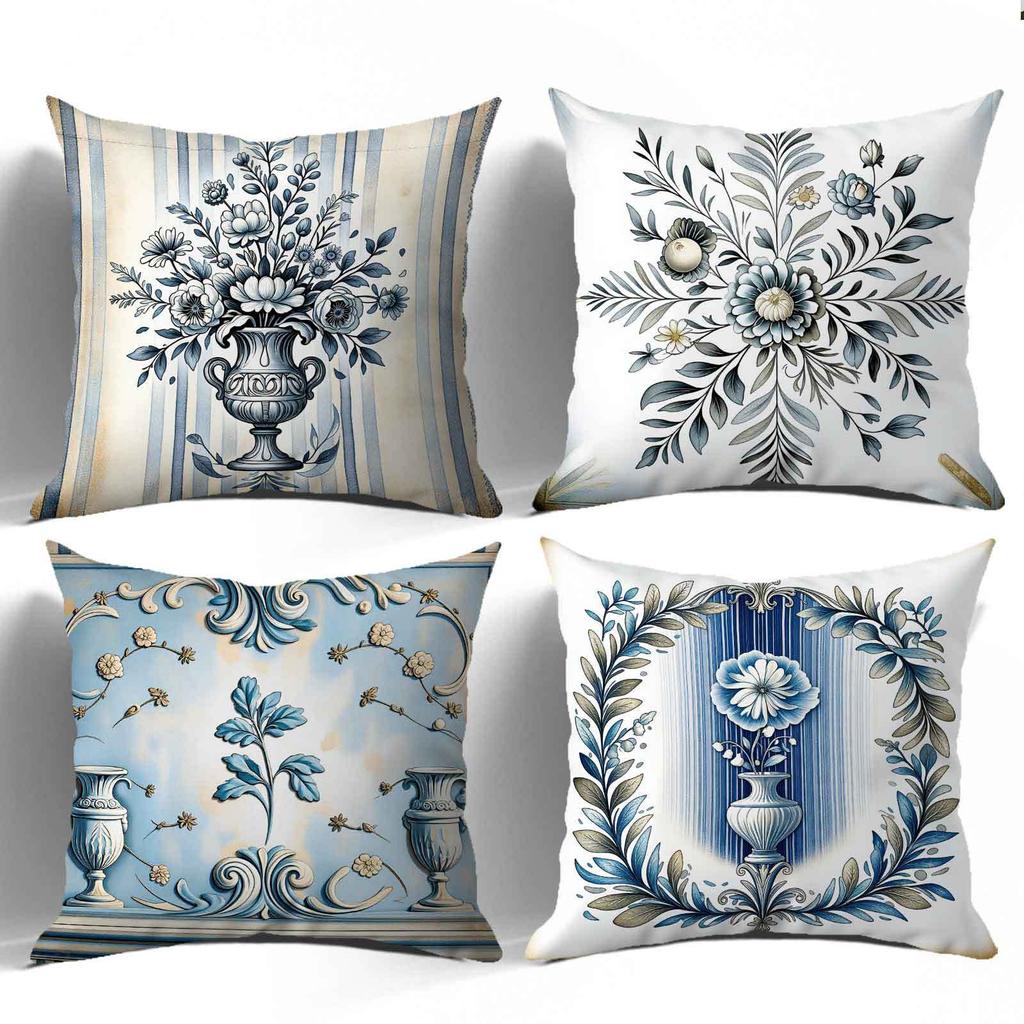 Blue and white porcelain floral design printing pillow cover Short plush Suitable living room bedrooms sofas throw cushion cover