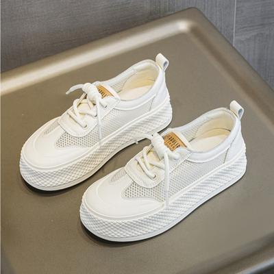 Baskets pour Femmes 2025 Printemps et Été Nouvelles Couleur Unie Décontractées Polyvalentes Respirantes Cuir Maille Semelle Épaisse Chaussures pour Femmes