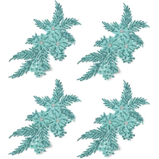 4er-Pack 3D-Blumen-Pailletten-Applikation mit Strass-Glitzer-Perlen-Stickerei, Stoff-Spitzenbesatz für Hochzeit, Brautkleid, Kleid, Tasche, Kissen