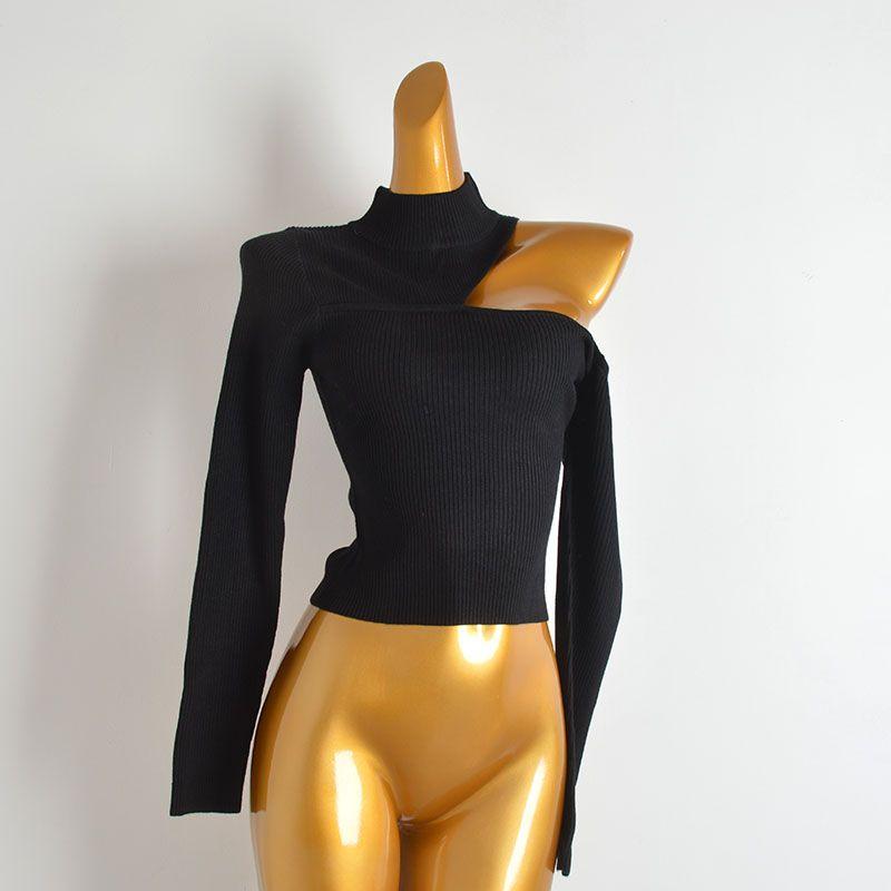 Fashion Style Sexy Sexy Halter Half Turtleneck Pullover off-the-Shoulder Sweater Knitwear Women's Clothing Spring & Fall Fashion Bottoming Shirt