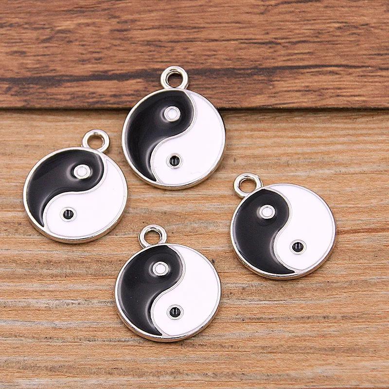 DIY Alloy Jewelry Accessories: White KKC Oil Drop Tai Chi Bagua Black & White Pendant Beads