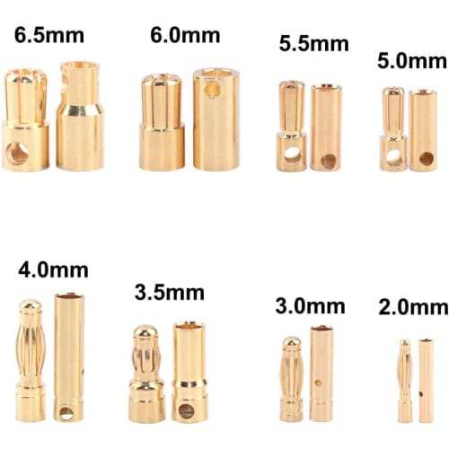 2.0mm 3.0m 3.5mm 4mm 5mm 5.5mm 6mm 6.5mm 8mm Gold Plated Male and Female 2mm Bullet Banana Connector Plugs for DIY RC Battery ESC Motor (3.5mm (30 Pai