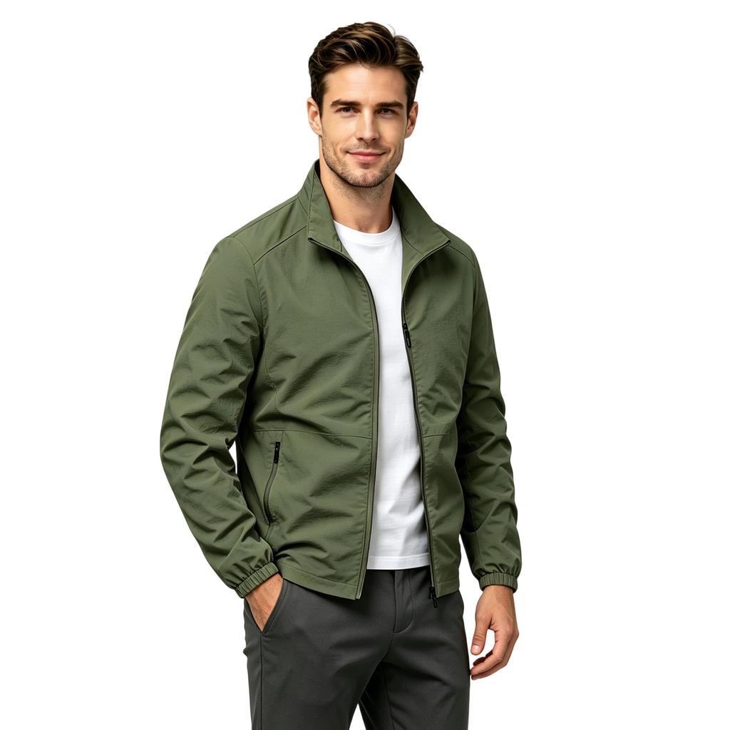 Men's Casual Stand Collar Jacket Lightweight Loose Fit Outerwear for Spring and Fall