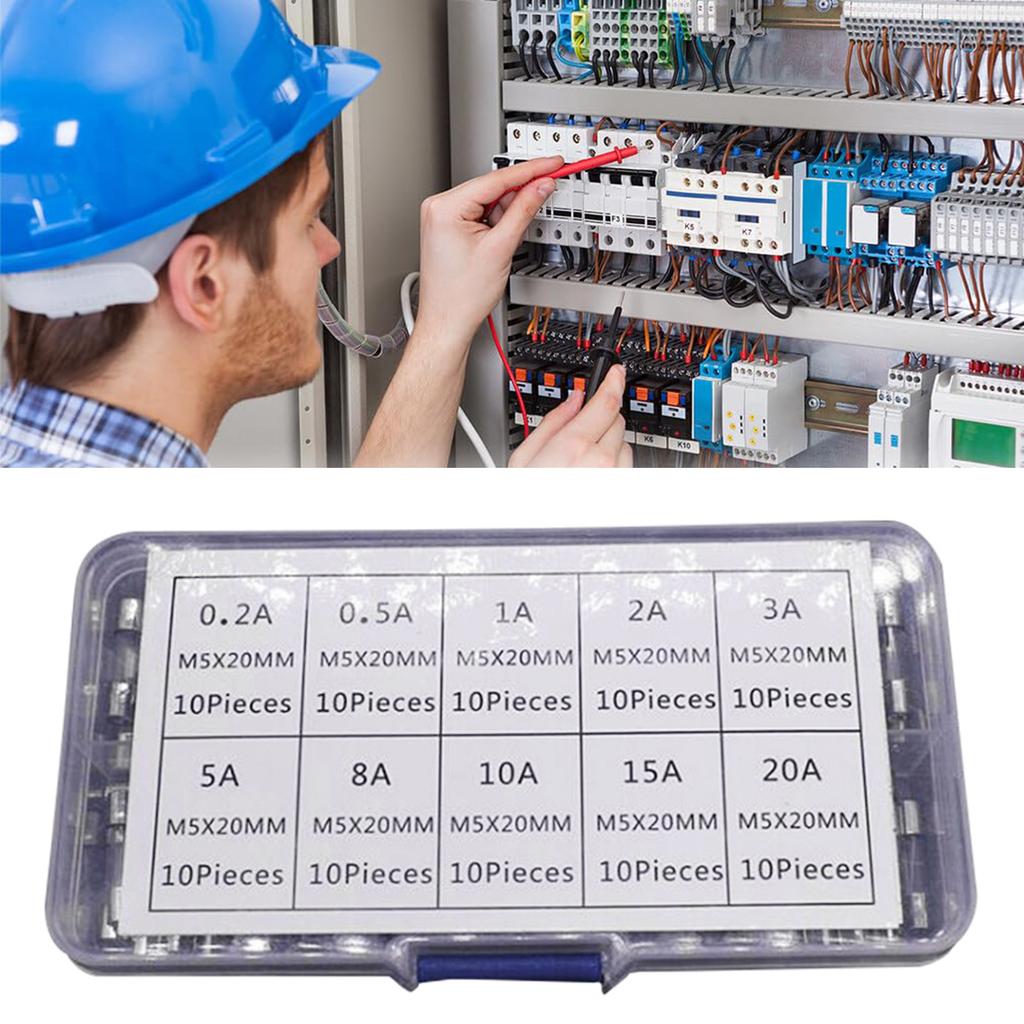 Verbesserte 5x20mm Glas-Sicherungen enthalten 0,2A-20A 10 Größen Glasrohr-Sicherungen Schnelle Glas-Sicherungen 100 Stück/Satz für verschiedene Geräte