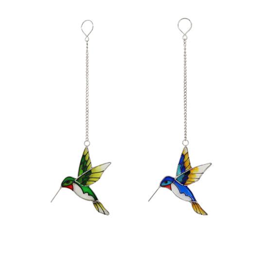 Hummingbird Sun Catcher Stained Glass Hummingbird Suncatcher Colorful Bird Hanging Decoration for Windows Garden Yard Outdoor