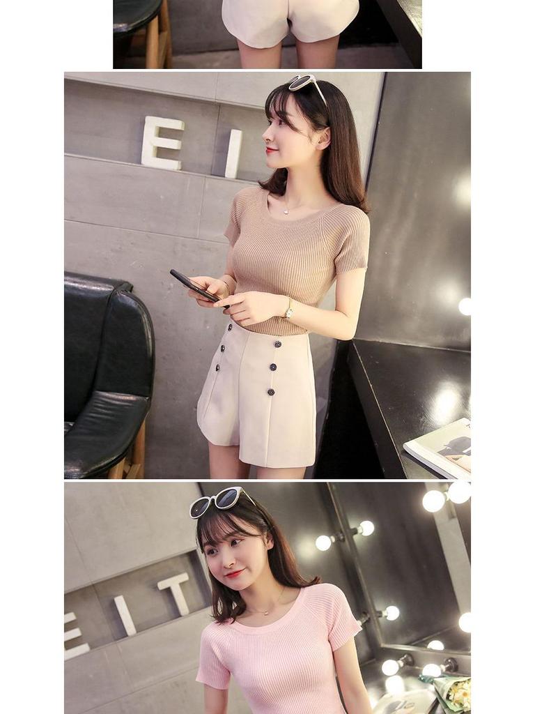 Women's Slim Fit Round Neck Short Sleeve Summer Knit T-Shirt - Solid Color