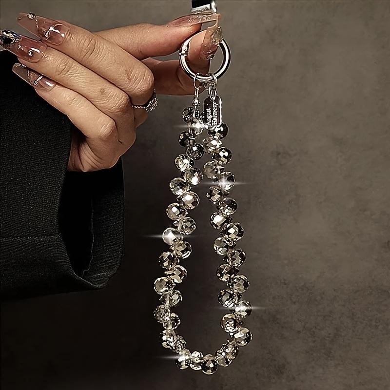 4pcs Luxury Crystal Phone Wrist Strap, Handmade Beaded Water Drop Charm, Metal Ring Anti-lost Chain, for Keychain & Bag Decor.