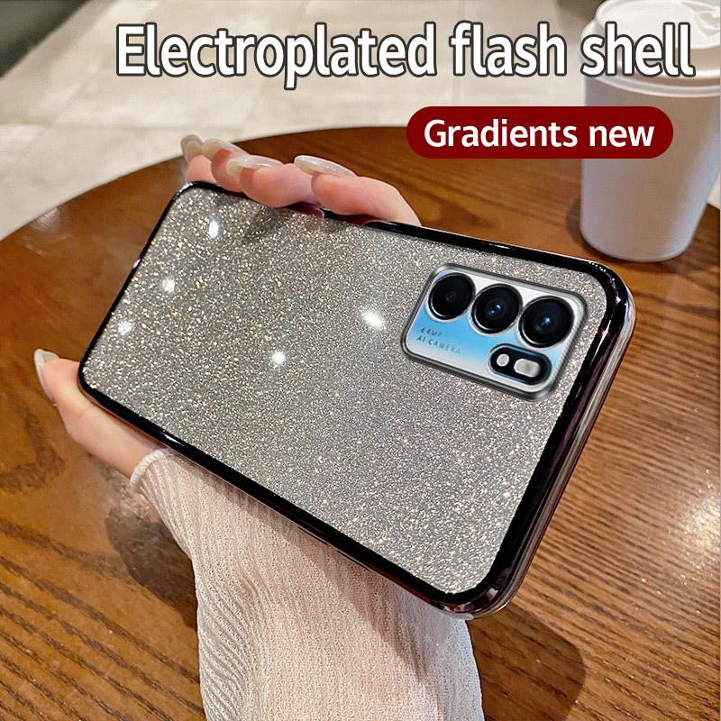 For OPPO Reno 6Z 5G Case OPPO RENO 5Z A94 5G F19 Pro Plus Phone Case Shiny Glitter Plating Silicone Camera Lens Soft Back Cover