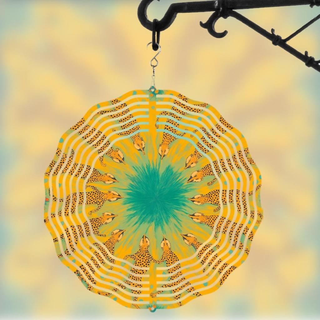 Vibrant Leopard Floral Wind Chime 10 Inch Metal Rotating 360 Degree for Garden Balcony Decor All Season Holiday Gift