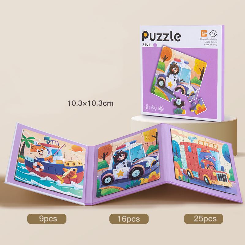 New 3 in 1 Wooden Puzzle Cartoon Animal Montessori Toy for Children Early Education Logical Thinking Training Puzzle Game