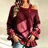 Women's One-Shoulder Plaid Patchwork Cuff and Hem Loose Fit Two-Piece Top