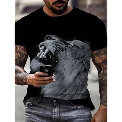 2023 Neues geschlechtsneutrales T-Shirt für Herren mit 3D-Druck und Löwe, Rundhalsausschnitt, lässiges Kurzarm-Oberteil, Street Wear, Herren-T-Shirt, übergroßes T-Shirt
