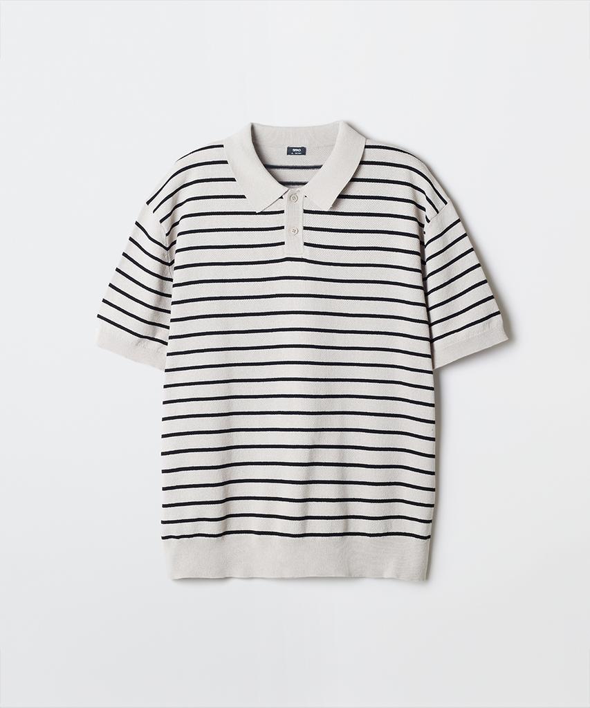 Seupao [100% Cotton] Collared Neck Striped Short Sleeve Knit_Spkwg25M03