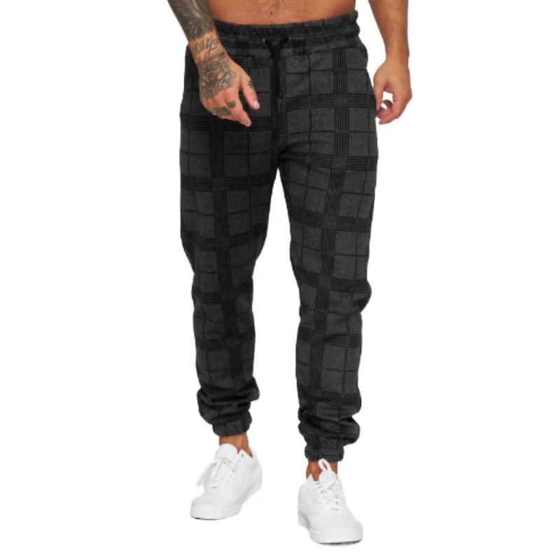 Men's Checkered Digital Printing Casual Pants Fitness Feet Pants Drawstring Pants