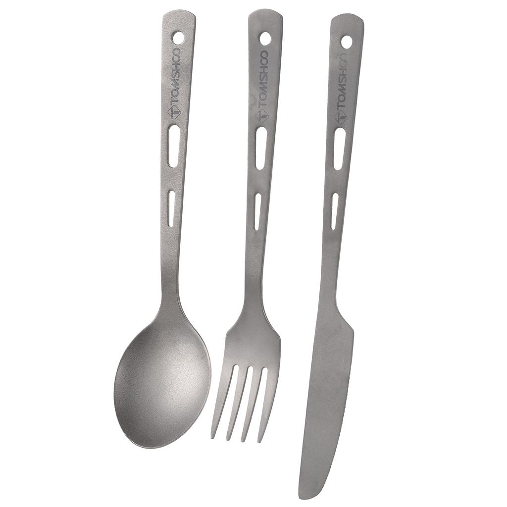 TOMSHOO Titanyum 3 Parça Çatal Bıçak Takımı Karabina ve İpli Hafif Kaşık Çatal Kesici