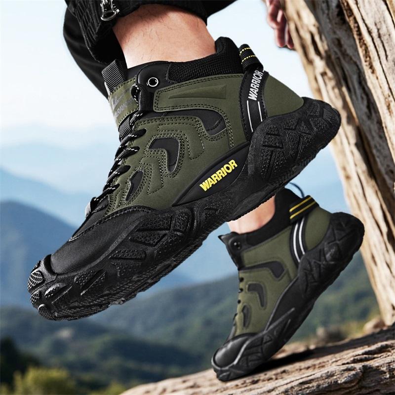 Warrior Casual Sports Fashion Versatile Trendy Classic High-Top Hiking Shoes Men Hiking Shoes Green Black WXP(WZ)-276603