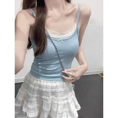 Sweet Hot Girl Fake Two-piece Lace Splicing Camisole for Women Who Want To Slim Down Their Waist and Cover Their Breasts To Wear Summer Tops