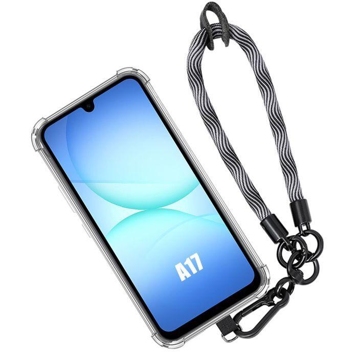 Coque pour Samsung Galaxy A17 4G/5G, Protection Antichoc avec Bracelet Robuste Démontable Gris