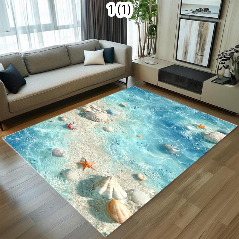 Beach Pebble Starfish Area Rug Summer Ocean Water Seaside Non-Slip Floor Carpet Nautical Home Decor for Living Room Bedroom